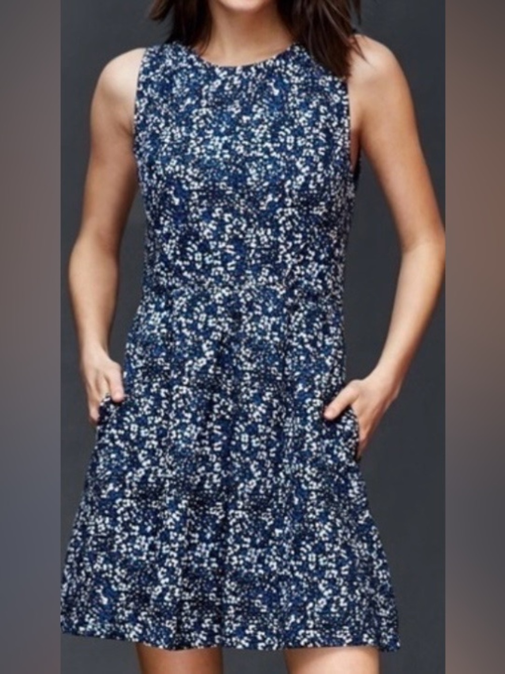 Gap women’s Navy Floral Sleeveless A-Line Dress size 12